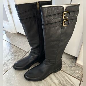 Franco Sarto Christoff Black Leather Boots with Gold Buckles - Brand New in Box